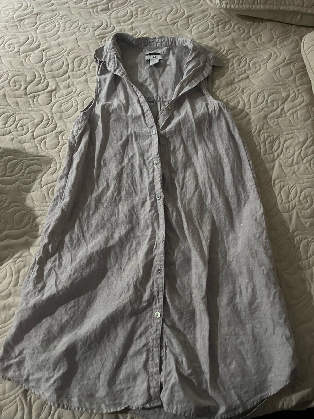 Halston Linen Sleeveless Button-Front Linen Dress in Light Gray Size small